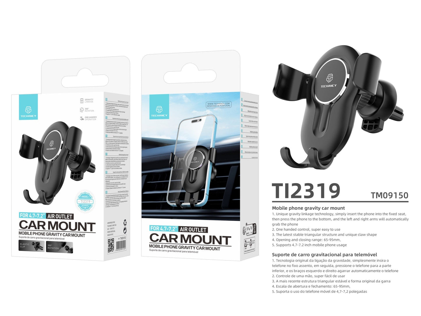 Techancy Suporte De Telemóvel Para Automóvel TI2319,Auto Grip Suporte